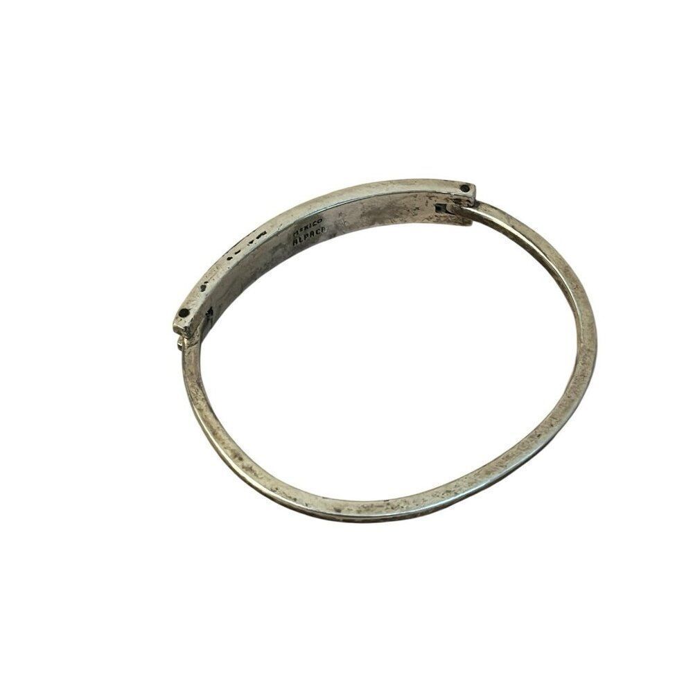 Vintage Alpaca Mexico Silver Crushed Blue Lapiz Inlay Hinged Bracelet One Size - Picture 4 of 7